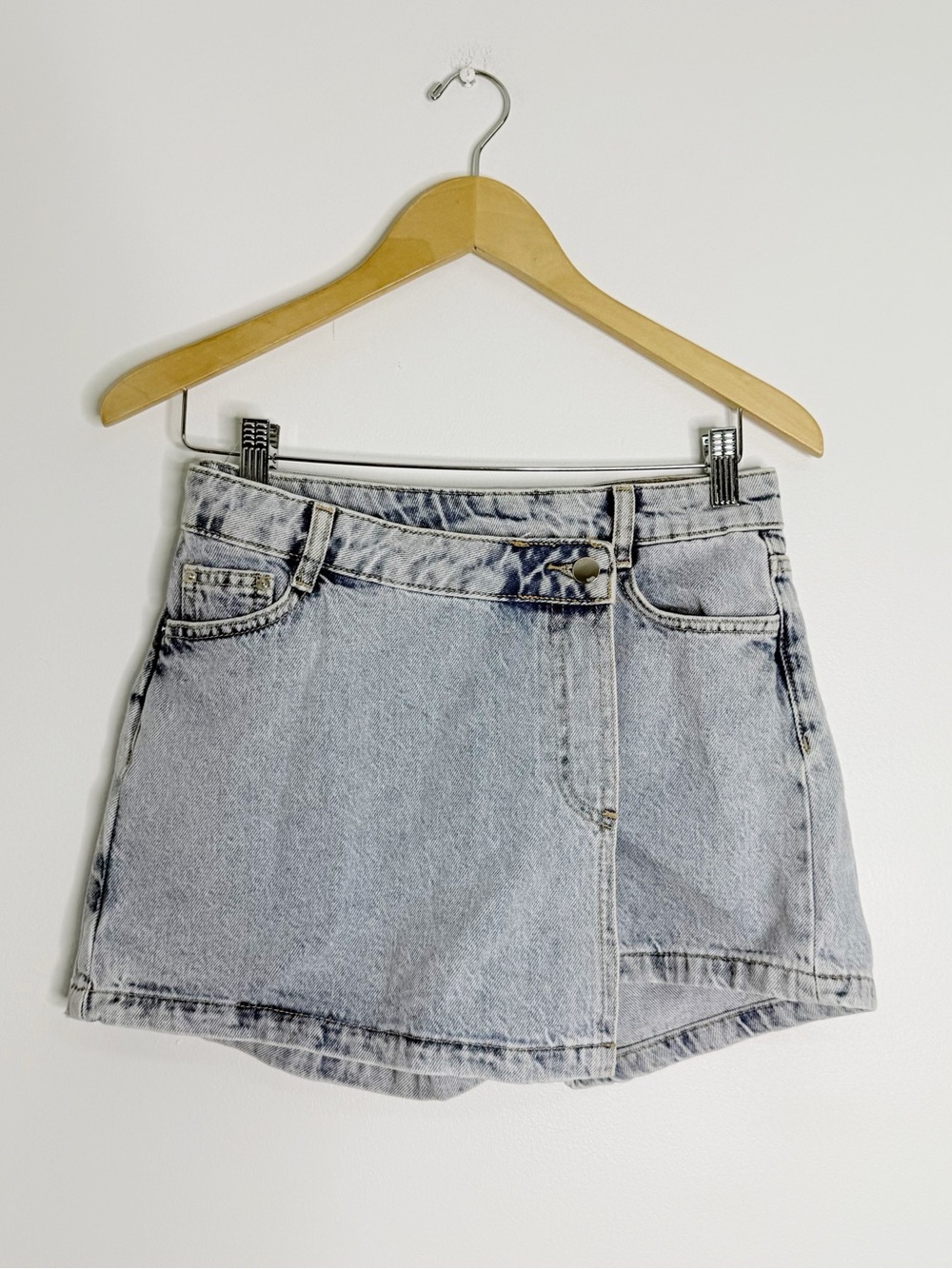 Zara Denim Wrap Skort Light Wash Size S USA 4 Acid Wash 100% Cotton